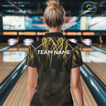 Load image into Gallery viewer, Black and Yellow Lightning Thunder Lion Bowling Shirt For Women Custom Lion Bowling Team Jerseys NQS11045