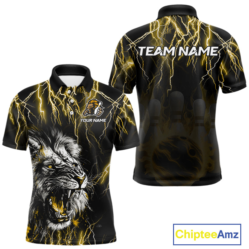 Black and Yellow Lightning Thunder Lion Bowling Shirt For Men Custom Lion Bowling Team Jerseys NQS11045