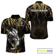 Load image into Gallery viewer, Black and Yellow Lightning Thunder Lion Bowling Shirt For Men Custom Lion Bowling Team Jerseys NQS11045