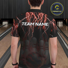 Load image into Gallery viewer, Black and Red Lightning Thunder Lion Bowling Shirt For Men Custom Lion Bowling Team Jerseys NQS11046