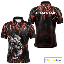 Load image into Gallery viewer, Black and Red Lightning Thunder Lion Bowling Shirt For Men Custom Lion Bowling Team Jerseys NQS11046