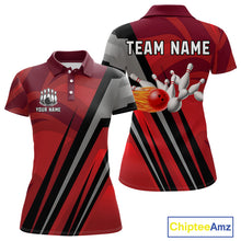 Load image into Gallery viewer, Red Camo Flame Women Bowling Polo, Quarter Zip Shirts Custom Team Jerseys bowling outfits for ladies NQS11048