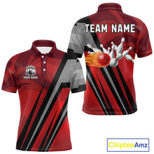 Load image into Gallery viewer, Red Camo Flame Bowling Polo, Quarter Zip Shirts For Men Custom Team Jerseys bowling outfits for men NQS11048