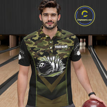 Load image into Gallery viewer, Black green camo Mens polo, quarter Zip bowling shirts Custom bowling team league jerseys NQS11050