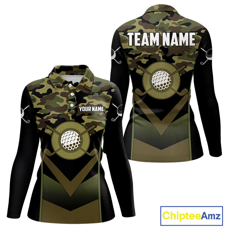 Black green camo Golf Polo shirts For Women Custom golf outfit ladies, personalized golf gifts NQS11051