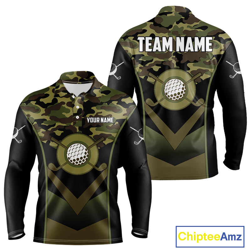 Black green camo Golf Polo shirts For Men Custom golf outfit men, personalized golf gifts NQS11051