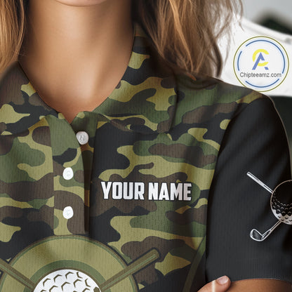 Black green camo Golf Polo shirts For Women Custom golf outfit ladies, personalized golf gifts NQS11051