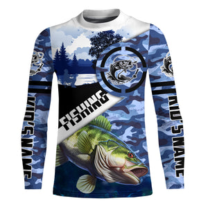 Largemouth Bass fishing blue camouflage fishing clothing Custom performance fishing shirt NQS2616