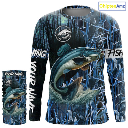 Catfish fishing blue camouflage fishing clothing Custom UV protection performance fishing shirt NQS2614