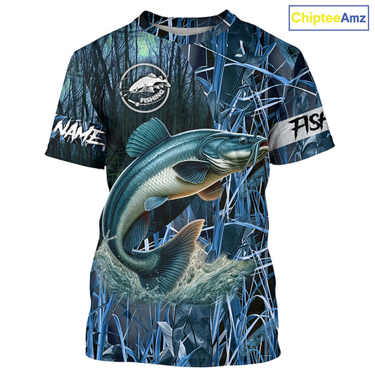 Catfish fishing blue camouflage fishing clothing Custom UV protection performance fishing shirt NQS2614