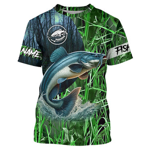 Catfish fishing green camouflage fishing clothing Custom UV protection performance fishing shirt NQS2615