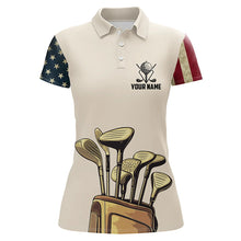 Load image into Gallery viewer, Vintage American Flag Womens Golf Polo Shirts custom patriotic golf shirt for ladies NQS9161