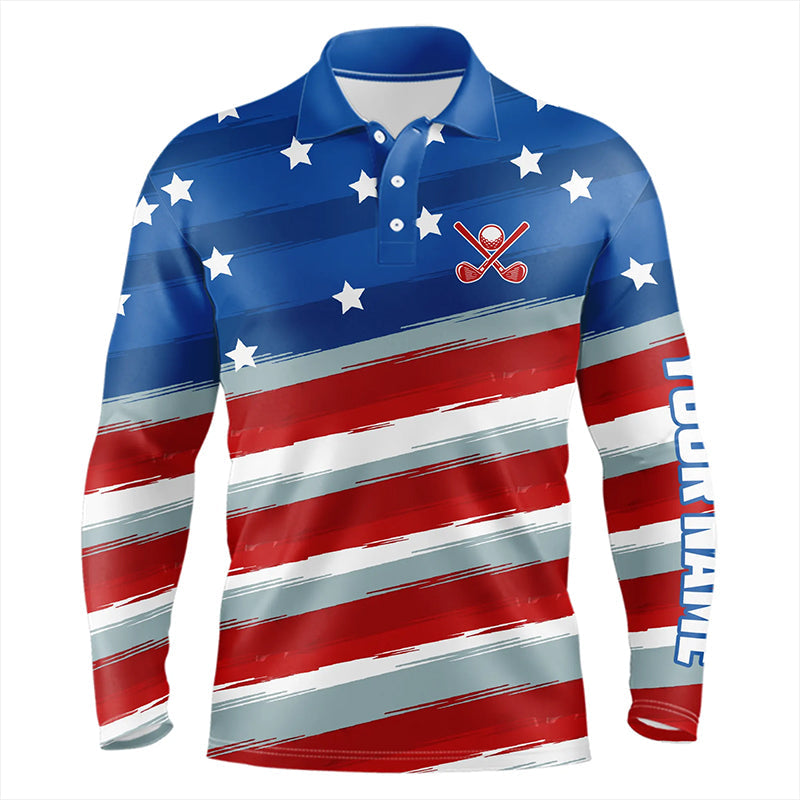 Red, White and Blue American Flag Mens Golf Polo Shirts custom patriotic golf tops for men NQS9166