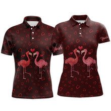 Load image into Gallery viewer, Funny Flamingo red heart pattern matching golf shirt for couple custom his and her Valentine golf tops NQS9366