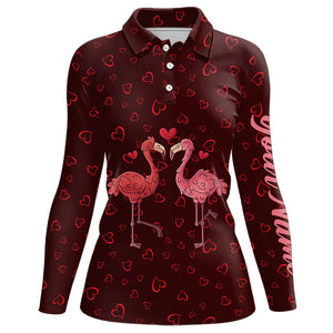 Funny Flamingo red heart pattern Women golf polo shirt custom Valentine golf tops gifts for her NQS9366