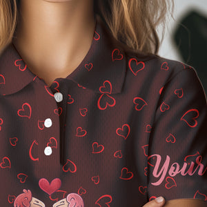 Funny Flamingo red heart pattern Women golf polo shirt custom Valentine golf tops gifts for her NQS9366