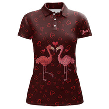 Load image into Gallery viewer, Funny Flamingo red heart pattern matching golf shirt for couple custom his and her Valentine golf tops NQS9366