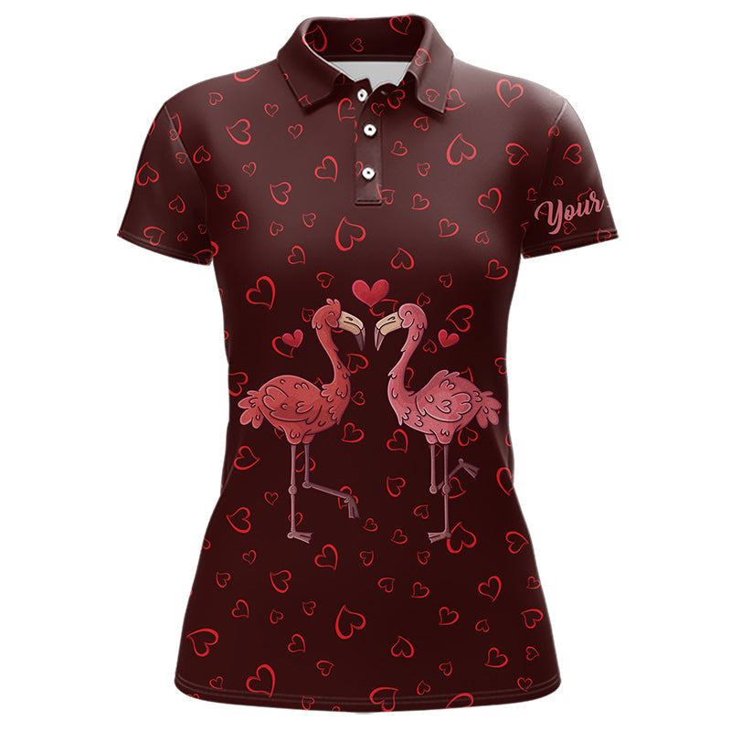 Funny Flamingo red heart pattern Women golf polo shirt custom Valentine golf tops gifts for her NQS9366