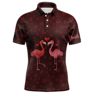 Funny Flamingo red heart pattern matching golf shirt for couple custom his and her Valentine golf tops NQS9366