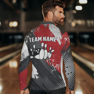 Grunge pattern Bowling Team Polo, 1/4 Zip Shirt For Men Custom Bowling jersey Uniform Bowler Outfits NQS9370