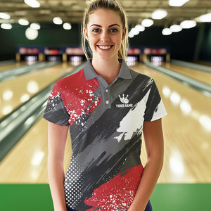 Grunge pattern Bowling Team Polo, 1/4 Zip Shirt For Women Custom Bowling jersey Uniform Bowler Outfits NQS9370