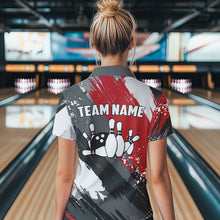 Load image into Gallery viewer, Grunge pattern Bowling Team Polo, 1/4 Zip Shirt For Women Custom Bowling jersey Uniform Bowler Outfits NQS9370