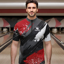 Load image into Gallery viewer, Grunge pattern Bowling Team Polo, 1/4 Zip Shirt For Men Custom Bowling jersey Uniform Bowler Outfits NQS9370