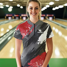 Load image into Gallery viewer, Grunge pattern Bowling Team Polo, 1/4 Zip Shirt For Women Custom Bowling jersey Uniform Bowler Outfits NQS9370