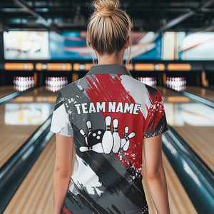 Grunge pattern Bowling Team Polo, 1/4 Zip Shirt For Women Custom Bowling jersey Uniform Bowler Outfits NQS9370