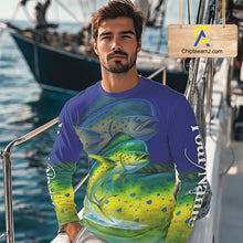 Load image into Gallery viewer, Personalized Mahi Mahi fishing scales blue sun protection fishing shirts, Dorado fishing jerseys NQS11435
