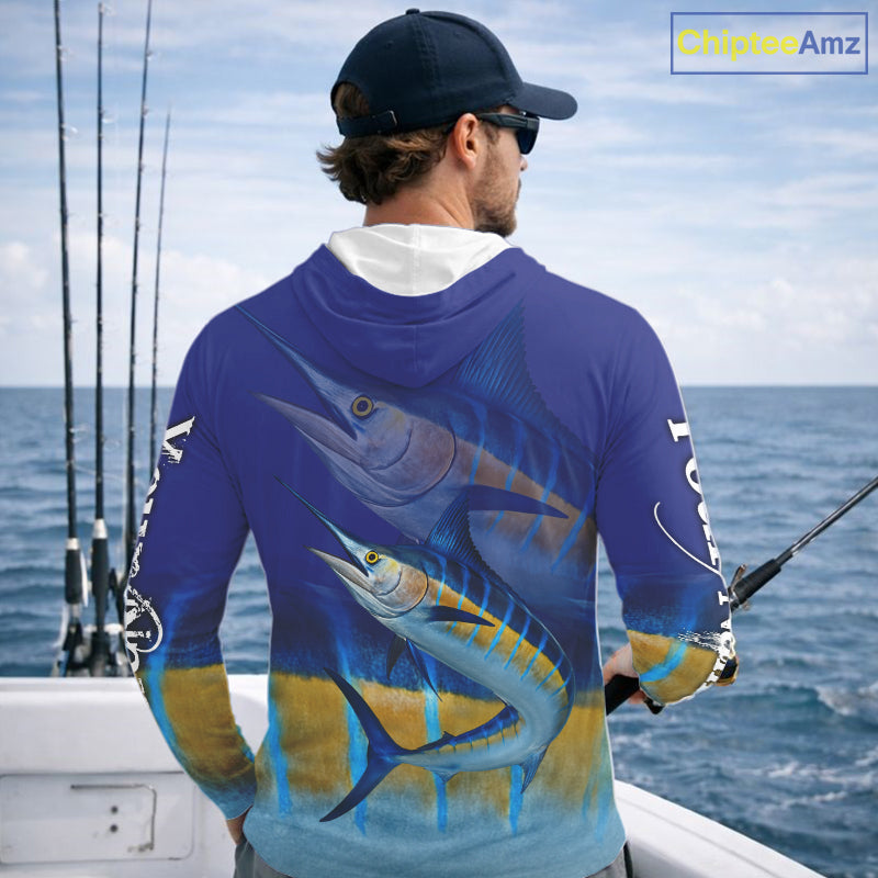 Personalized Marlin fishing scales blue sun protection fishing shirts, Custom Marlin fishing jerseys NQS11436