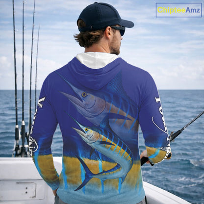 Personalized Marlin fishing scales blue sun protection fishing shirts, Custom Marlin fishing jerseys NQS11436