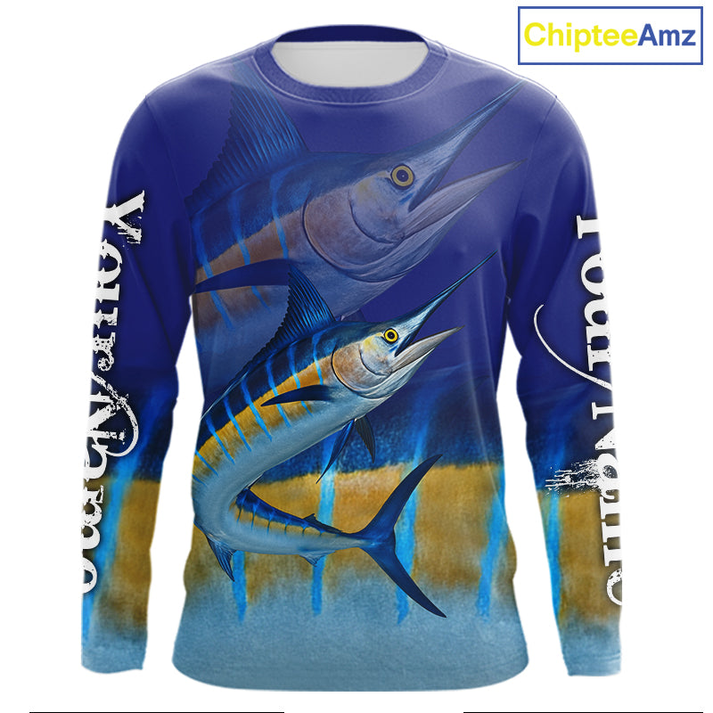 Personalized Marlin fishing scales blue sun protection fishing shirts, Custom Marlin fishing jerseys NQS11436