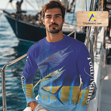 Load image into Gallery viewer, Personalized Marlin fishing scales blue sun protection fishing shirts, Custom Marlin fishing jerseys NQS11436