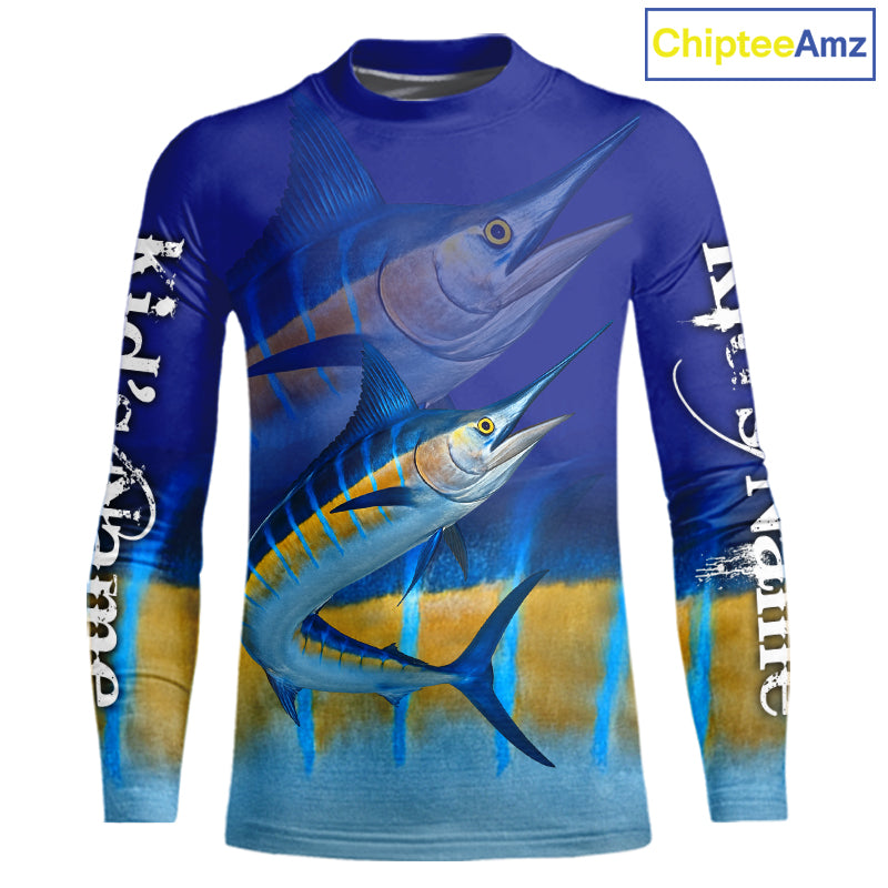 Personalized Marlin fishing scales blue sun protection fishing shirts, Custom Marlin fishing jerseys NQS11436