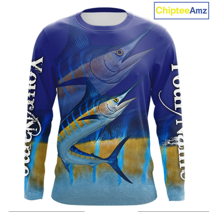 Personalized Marlin fishing scales blue sun protection fishing shirts, Custom Marlin fishing jerseys NQS11436