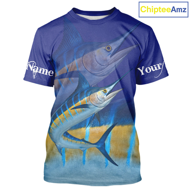 Personalized Marlin fishing scales blue sun protection fishing shirts, Custom Marlin fishing jerseys NQS11436