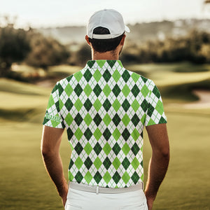 Mens golf polo shirts green argyle St Patrick's Day pattern golf shirts custom team golf polo for men NQS4726