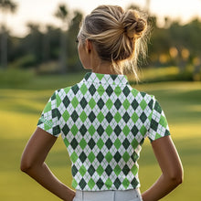 Load image into Gallery viewer, Womens golf polos shirts green argyle St Patrick&#39;s Day pattern golf shirts custom team golf polo NQS4726