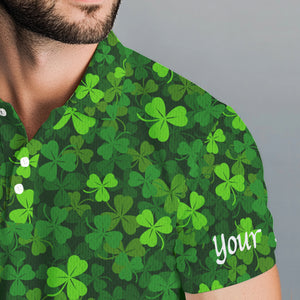 Mens golf polo shirts Green clover St Patrick's Day pattern golf shirts custom team golf polo NQS4727