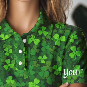 Womens golf polos shirts Green clover St Patrick pattern golf shirts custom team golf polo NQS4727