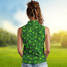 Load image into Gallery viewer, Women sleeveless polo shirt Green clover St Patrick pattern golf shirts custom team golf polo NQS4727