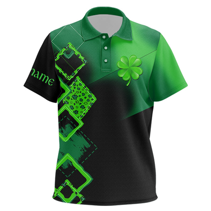 Kid Golf Polo Shirt custom name green clover St Patrick day golf shirts, golfing gifts | Black NQS9514