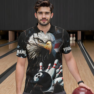 Personalized Eagle American flag Bowling Team Shirts For Mens Custom Patriotic Bowling League Jersey NQS9520