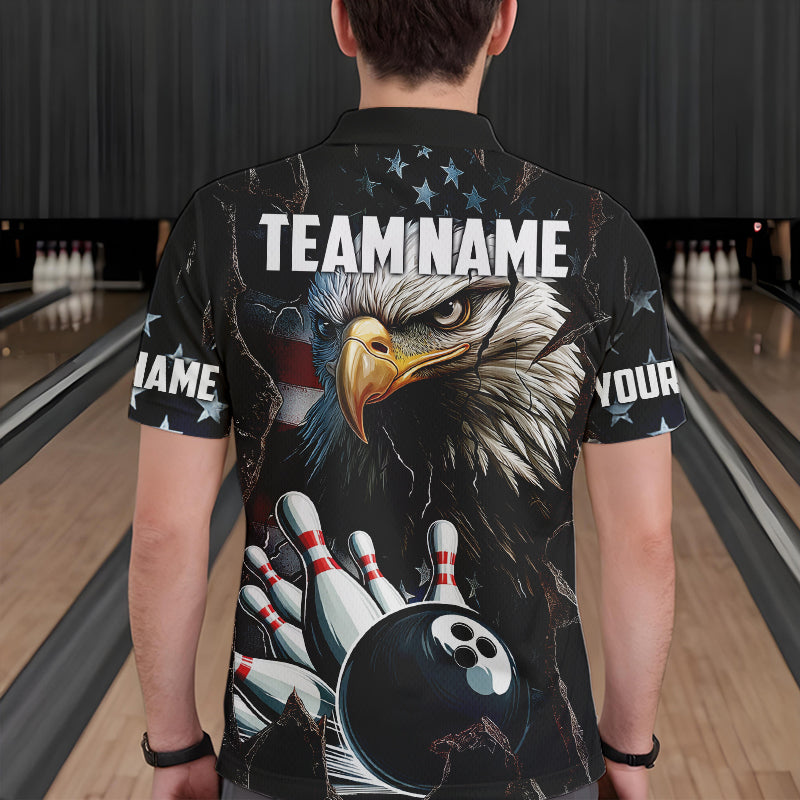 Personalized Eagle American flag Bowling Team Shirts For Mens Custom Patriotic Bowling League Jersey NQS9520