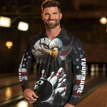 Load image into Gallery viewer, Personalized Eagle American flag Bowling Team Shirts For Mens Custom Patriotic Bowling League Jersey NQS9520