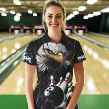 Load image into Gallery viewer, Personalized Eagle American flag Bowling Team Shirts For Women Custom Patriotic Bowling League Jersey NQS9520