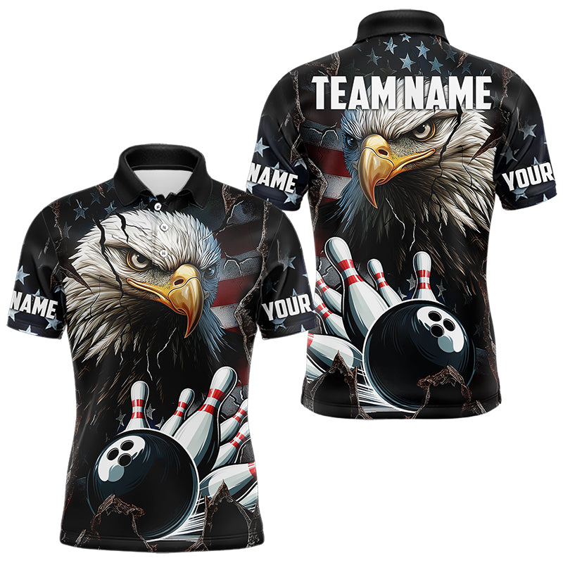 Personalized Eagle American flag Bowling Team Shirts For Mens Custom Patriotic Bowling League Jersey NQS9520