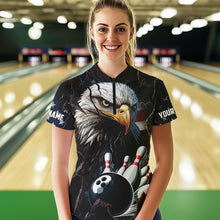 Load image into Gallery viewer, Personalized Eagle American flag Bowling Team Shirts For Women Custom Patriotic Bowling League Jersey NQS9520