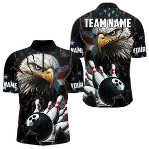 Personalized Eagle American flag Bowling Team Shirts For Mens Custom Patriotic Bowling League Jersey NQS9520